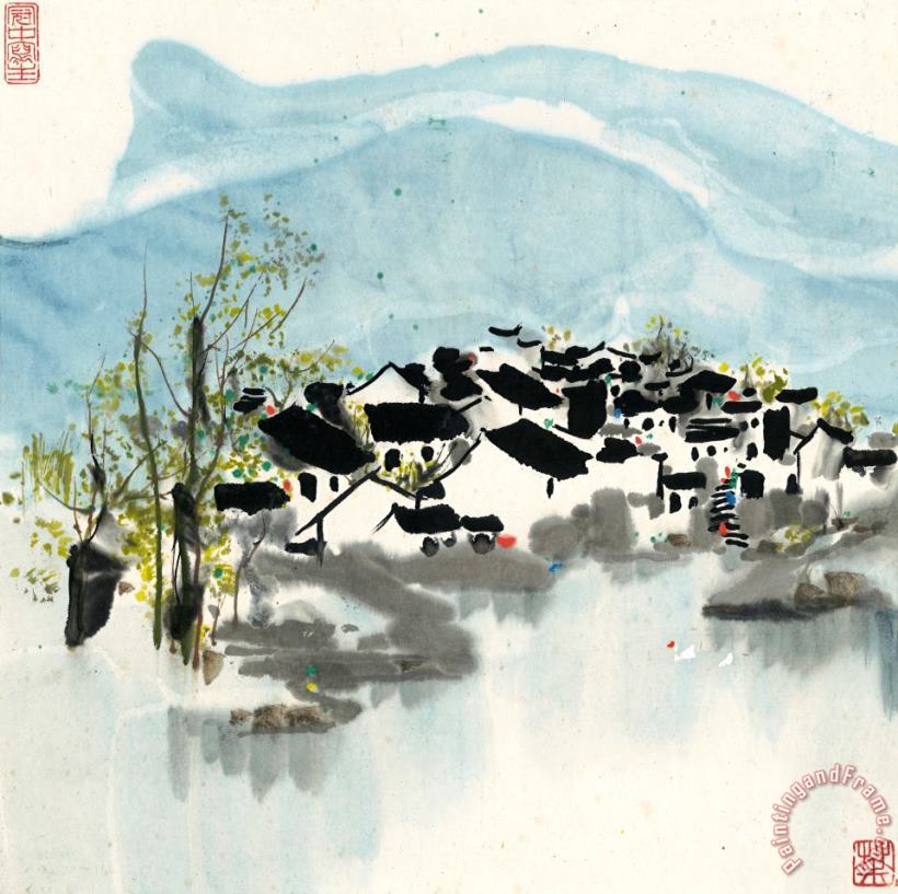 Wu Guanzhong Jiangnan River Town Art Painting