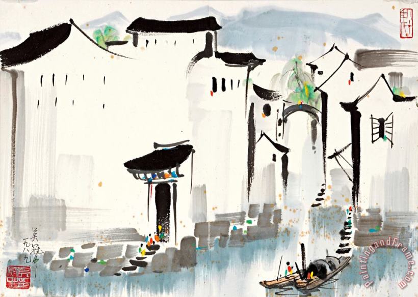 Wu Guanzhong Jiangnan River Town, 1989 Art Print