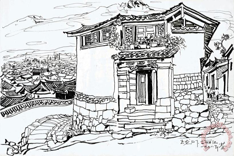 Lijian City at The Foot of The Jade Dragon Mountains, 1978 painting - Wu Guanzhong Lijian City at The Foot of The Jade Dragon Mountains, 1978 Art Print