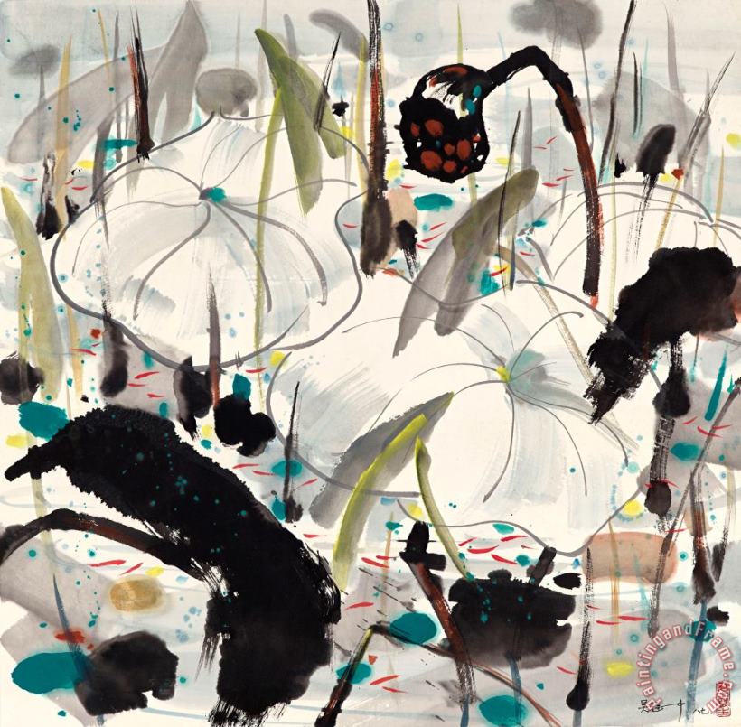 Wu Guanzhong Lotus Art Painting