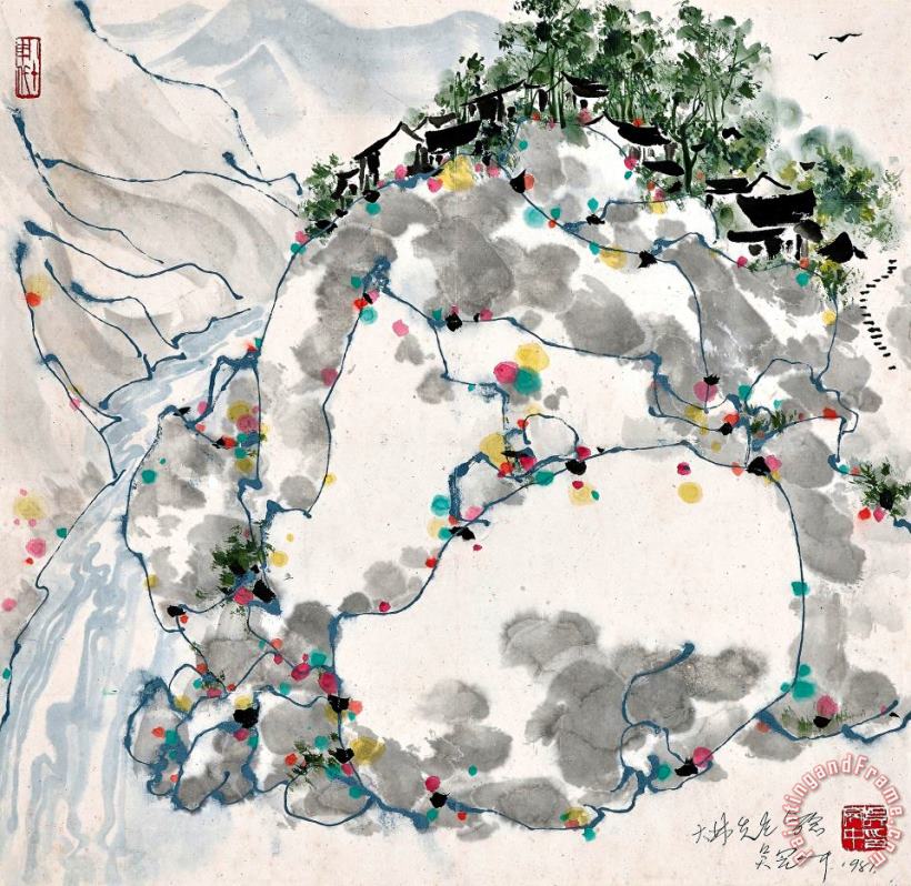 Mountain Village painting - Wu Guanzhong Mountain Village Art Print