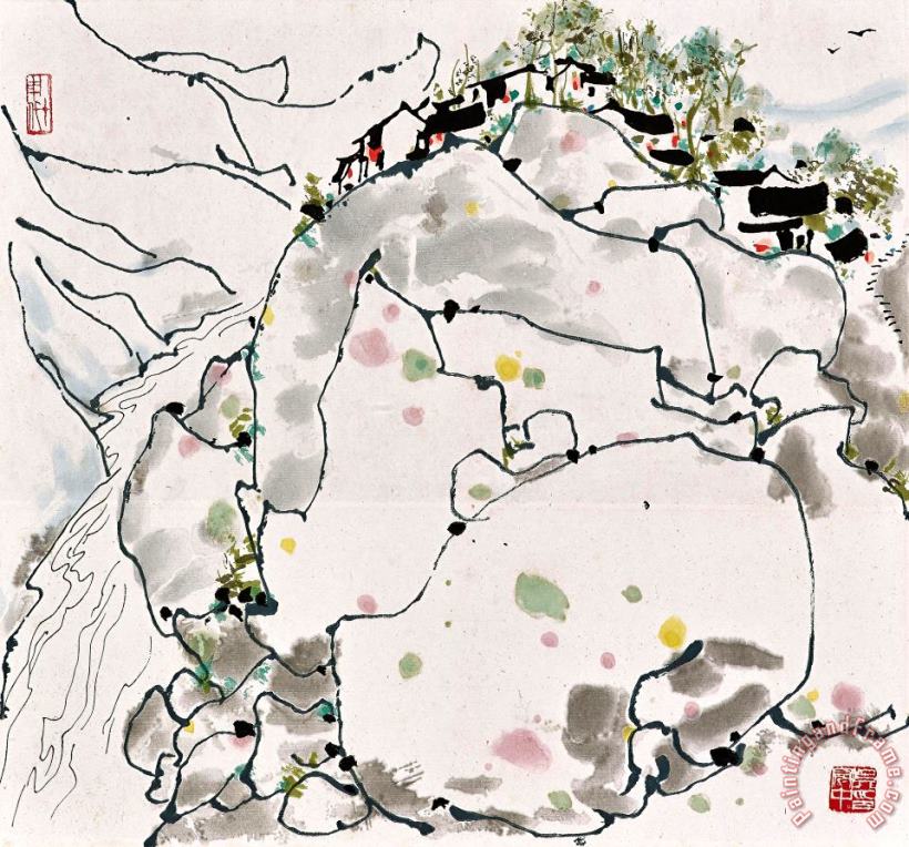 Wu Guanzhong Mountain Village Art Print