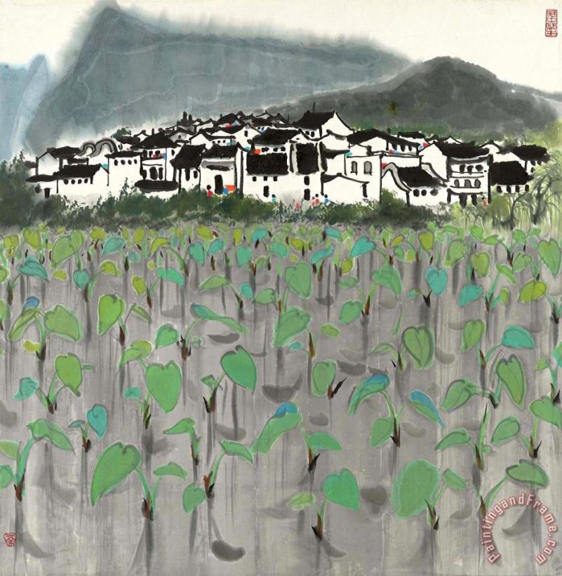 Wu Guanzhong Mountain Village Art Print
