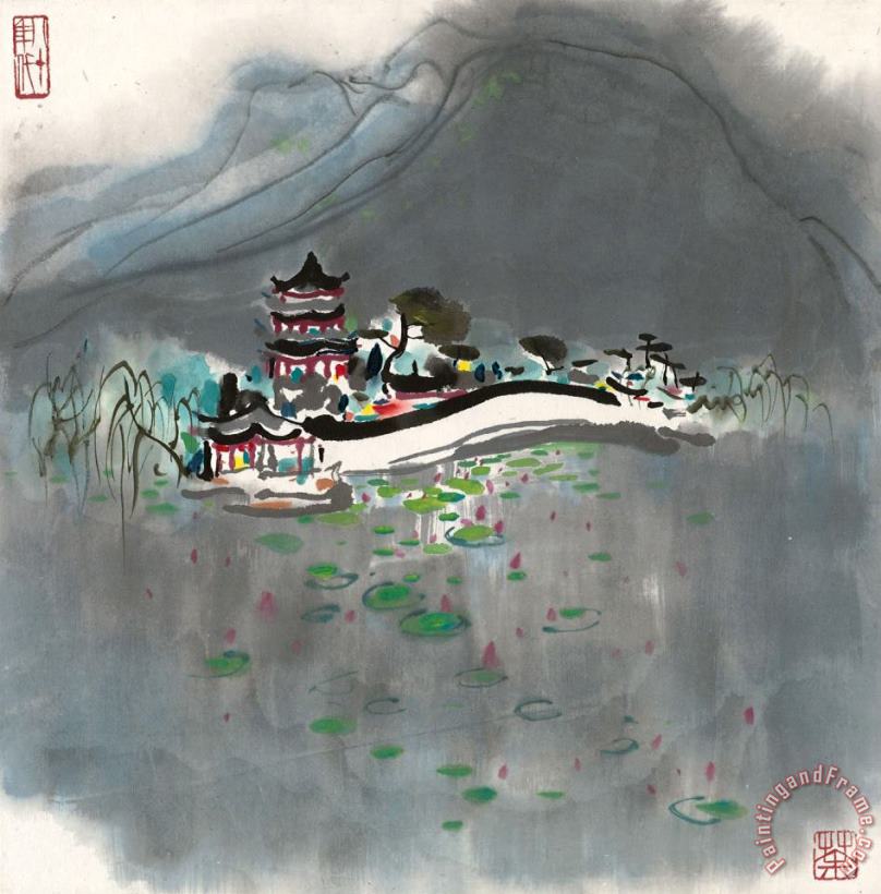 Wu Guanzhong Pavilion Beside The Lotus Pond Art Painting