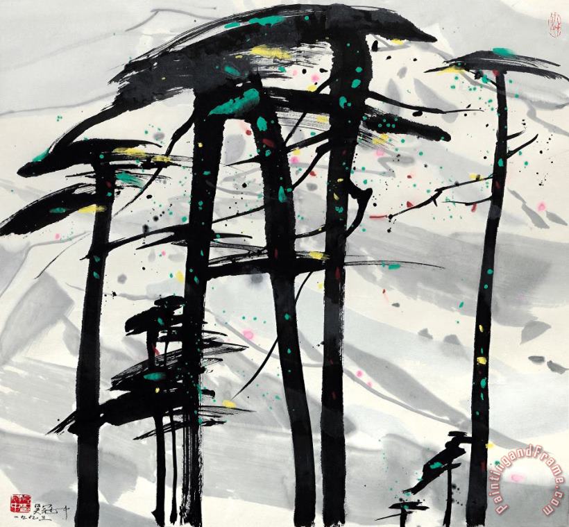 Wu Guanzhong Pines Upon The Snow Covered Mountains, 1993 Art Print