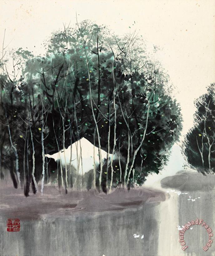 Residence at Riverside painting - Wu Guanzhong Residence at Riverside Art Print