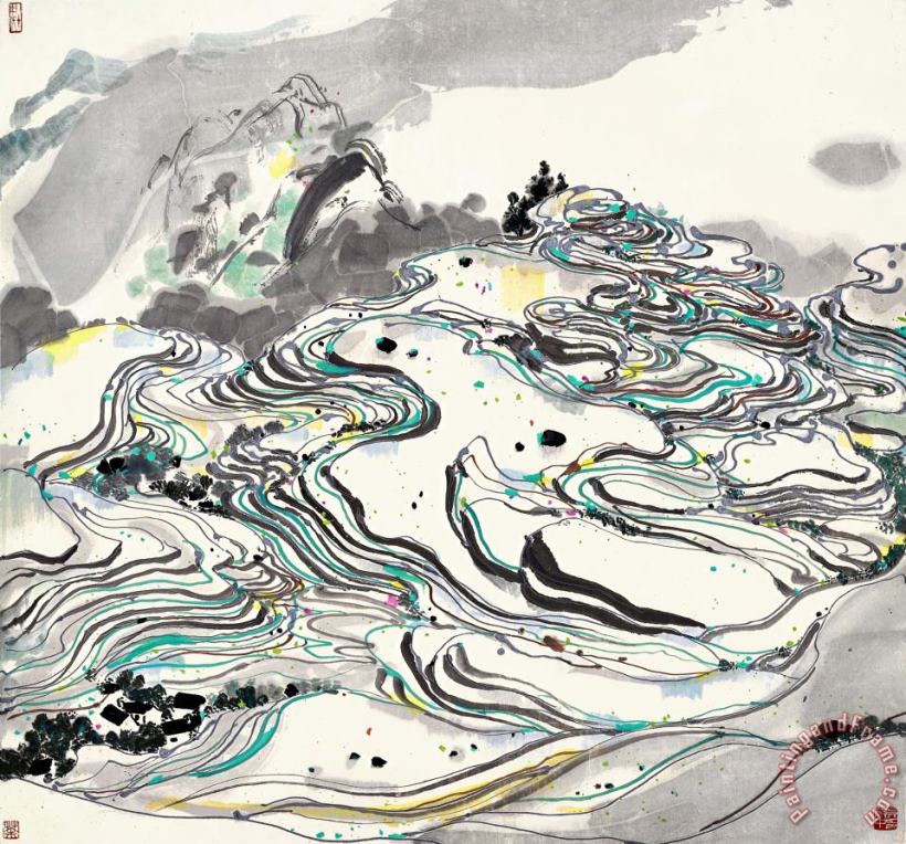 Rice Paddies, 1982 painting - Wu Guanzhong Rice Paddies, 1982 Art Print