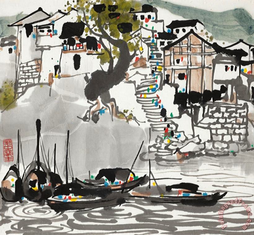 Wu Guanzhong Riverside Village Art Print