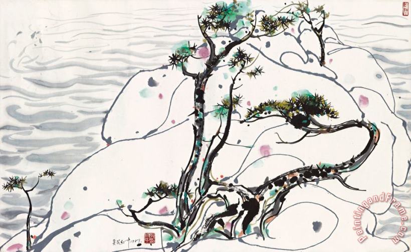 Rocks by The Sea, 1987 painting - Wu Guanzhong Rocks by The Sea, 1987 Art Print