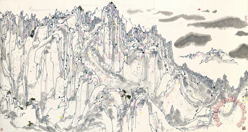 Wu Guanzhong Sunrise in Lofty Mountains Art Painting