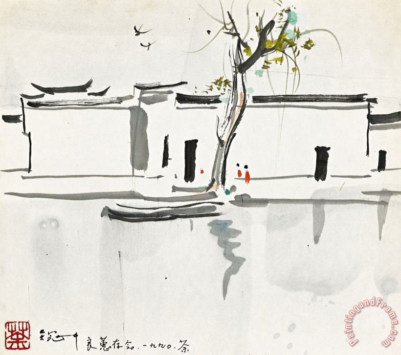 Swallows painting - Wu Guanzhong Swallows Art Print