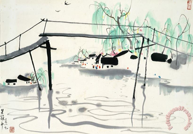 The Bridge, 1989 painting - Wu Guanzhong The Bridge, 1989 Art Print