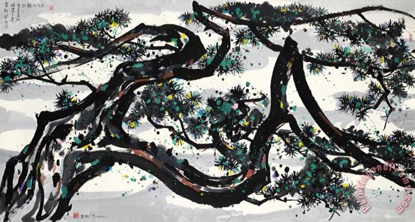 The Dragon Pine 卧龍松, 1993 painting - Wu Guanzhong The Dragon Pine 卧龍松, 1993 Art Print