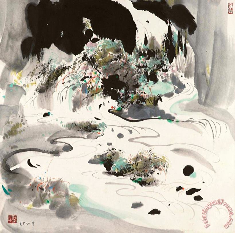 The Waterfalls of Jiuzhaigou painting - Wu Guanzhong The Waterfalls of Jiuzhaigou Art Print