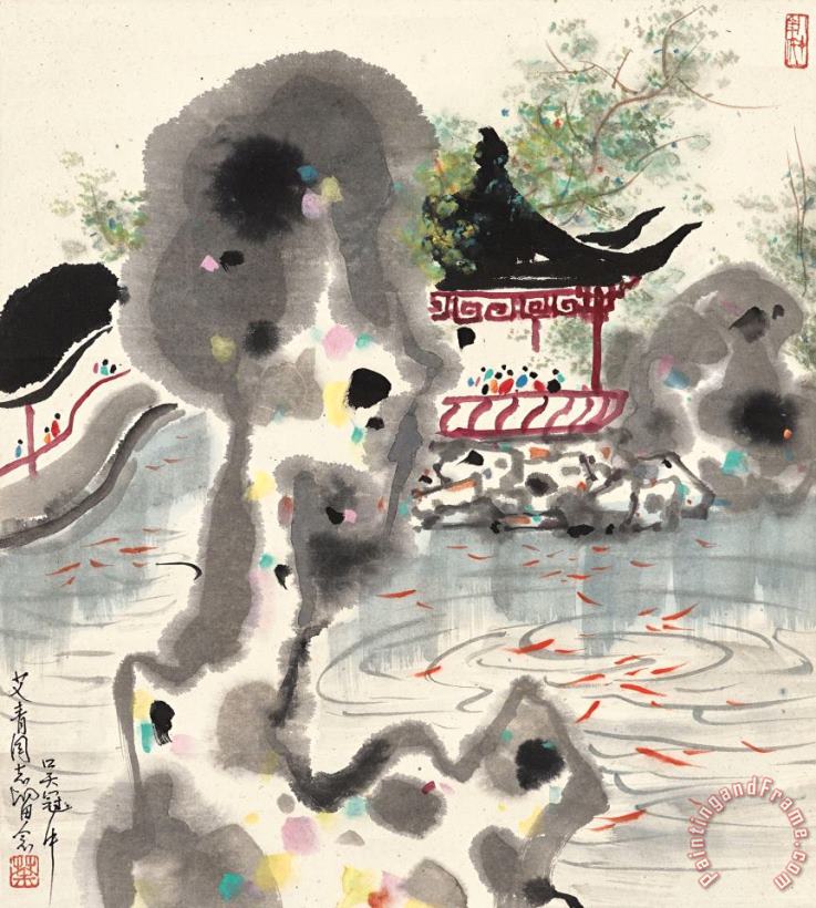 Wu Guanzhong Viewing Fish Art Print