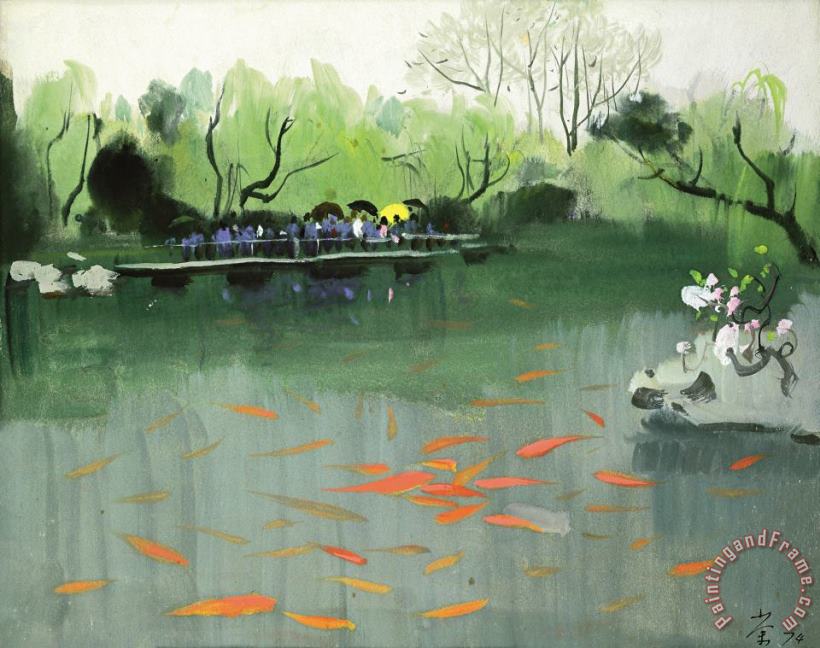 Viewing Fishes, 1974 painting - Wu Guanzhong Viewing Fishes, 1974 Art Print