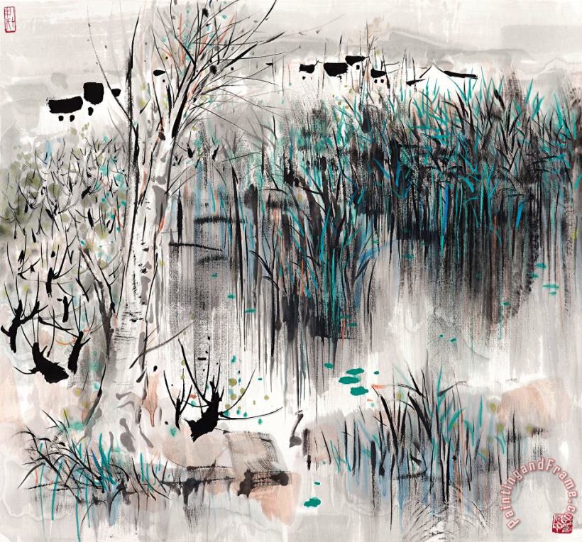 Wu Guanzhong Village by The River Art Painting