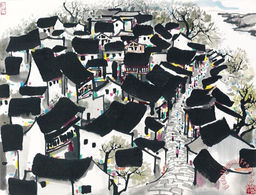 Village by The Riverside painting - Wu Guanzhong Village by The Riverside Art Print