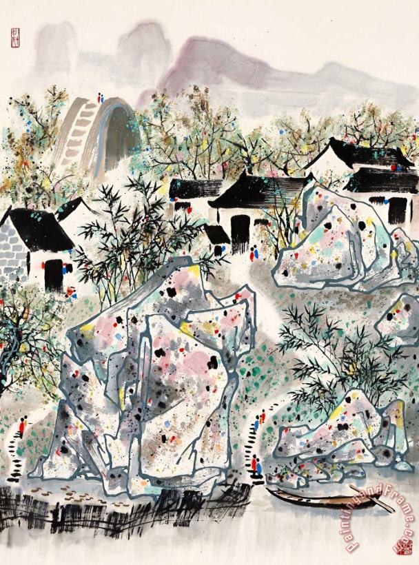 Wu Guanzhong Village Scene Art Painting