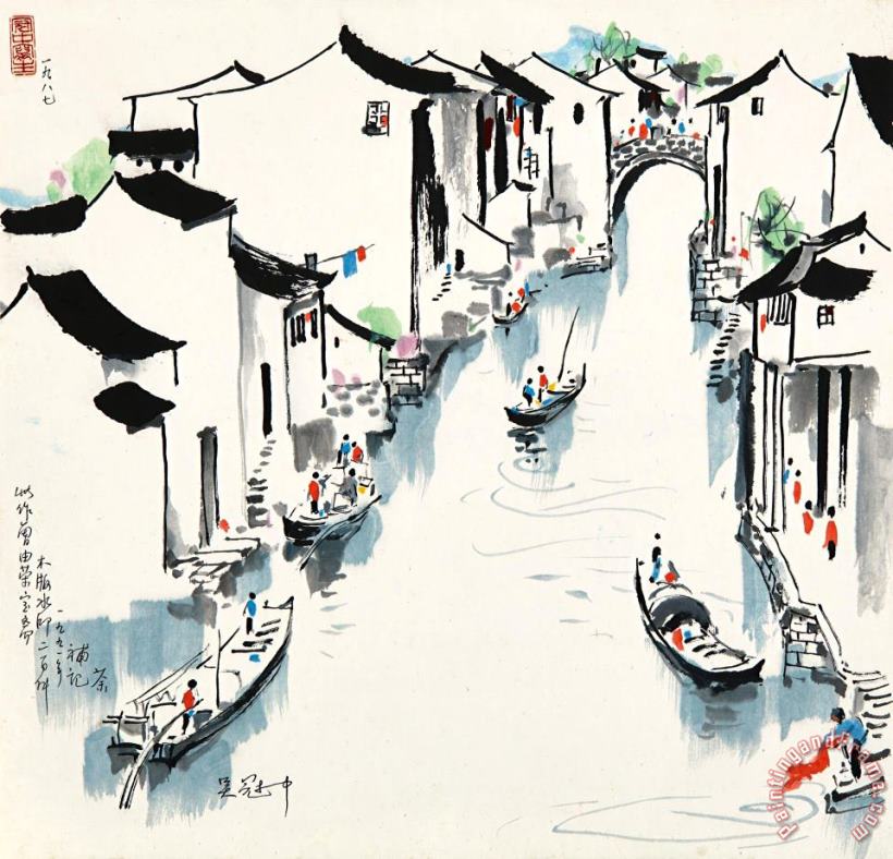 Water Alley in Jiangnan, 1987 painting - Wu Guanzhong Water Alley in Jiangnan, 1987 Art Print