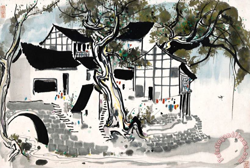 Wu Guanzhong Water Village Art Painting
