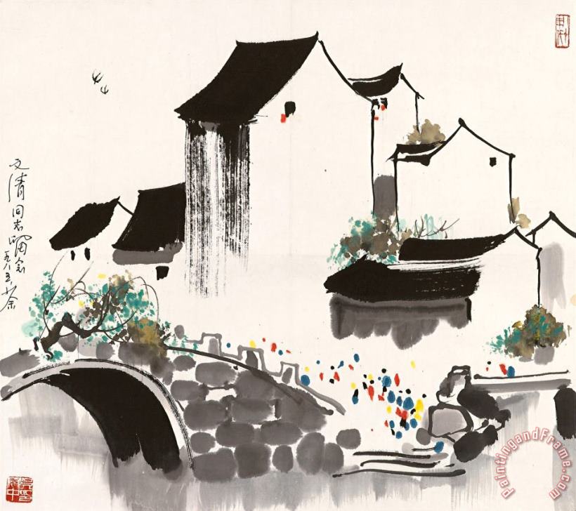 Wu Guanzhong Water Village Art Painting