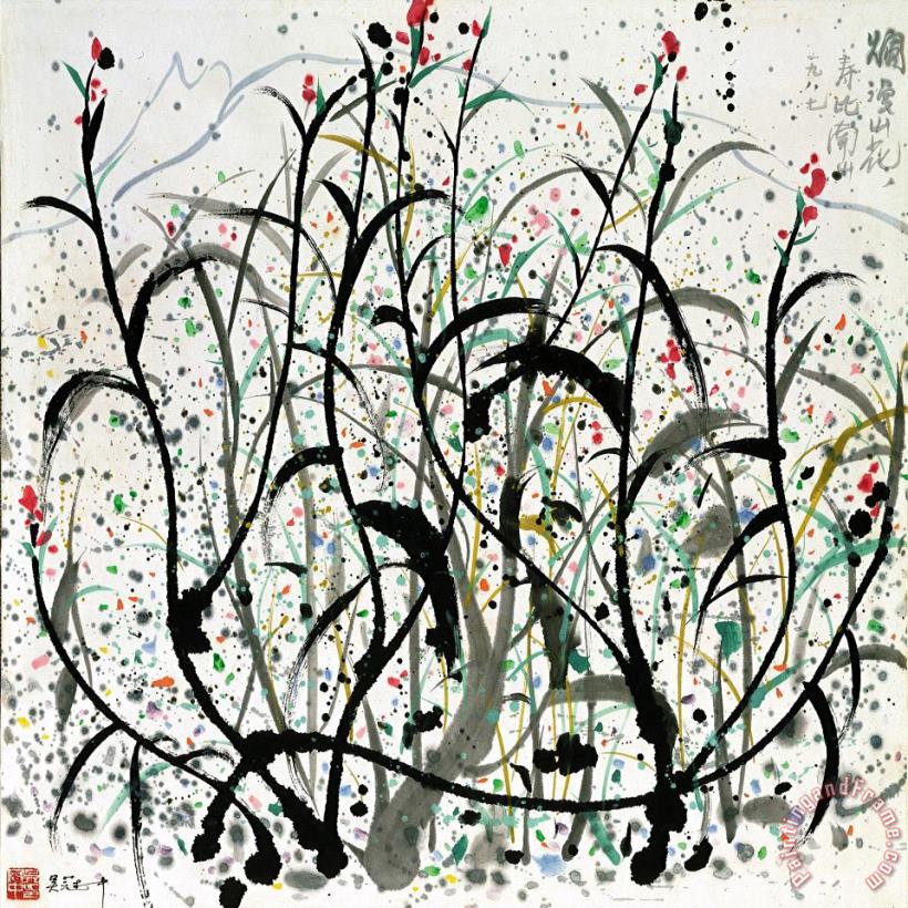 Wu Guanzhong Wild Flowers, 1987 Art Painting