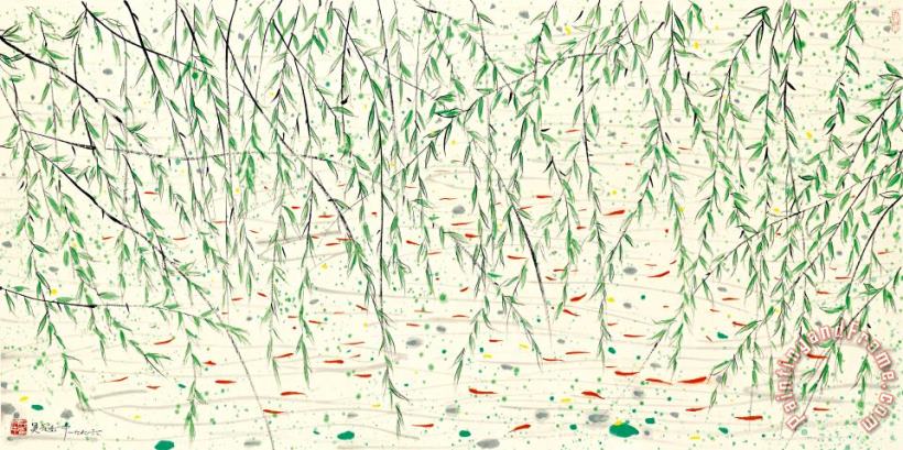 Willow And Fish painting - Wu Guanzhong Willow And Fish Art Print
