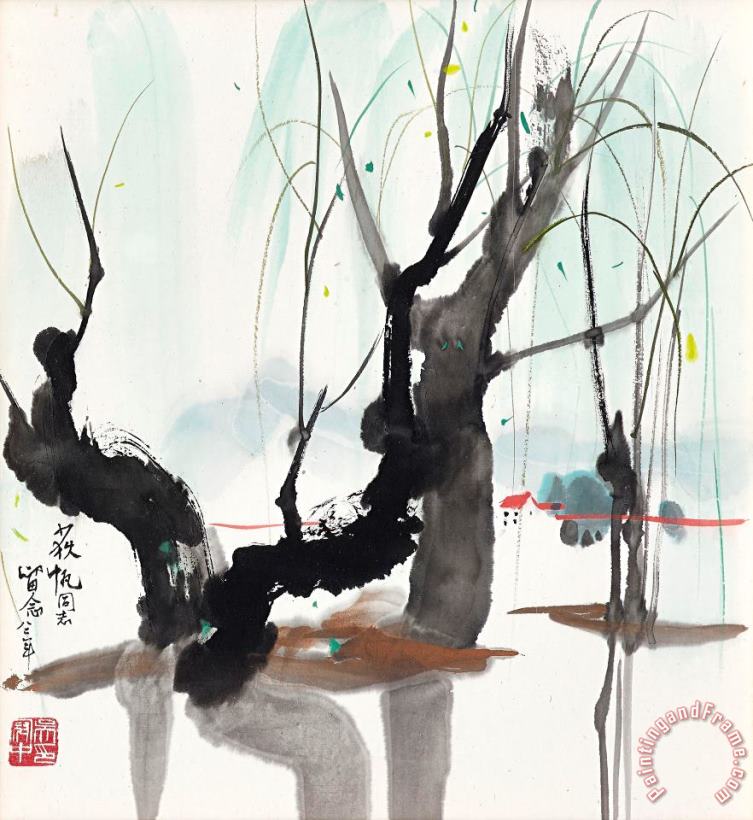 Wu Guanzhong Willow by The Riverbank Art Painting