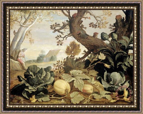 Abraham Bloemaert Landscape with Fruits And Vegetables in The Foreground Framed Print