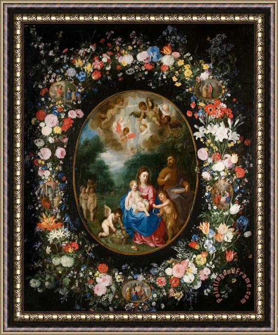 Abraham Brueghel (breugel, Breughel) Garland of Flowers Framed Painting