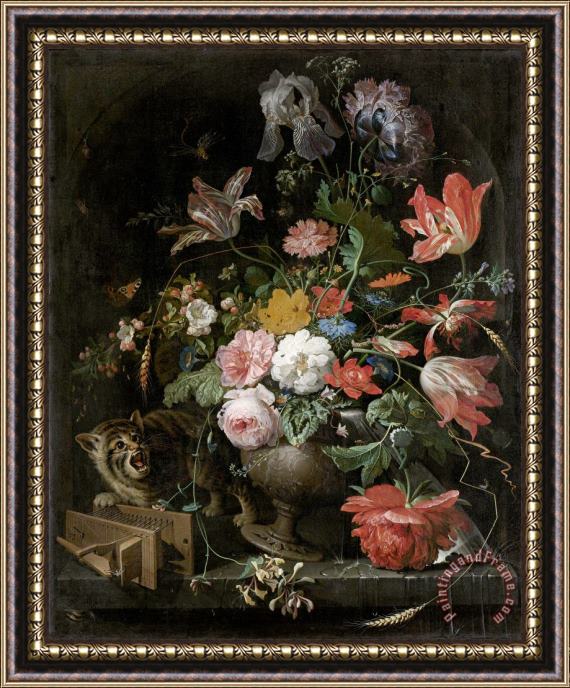 Abraham Mignon The Overturned Bouquet Framed Painting