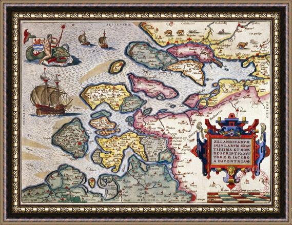 Abraham Ortelius Map of Zeeland Framed Print