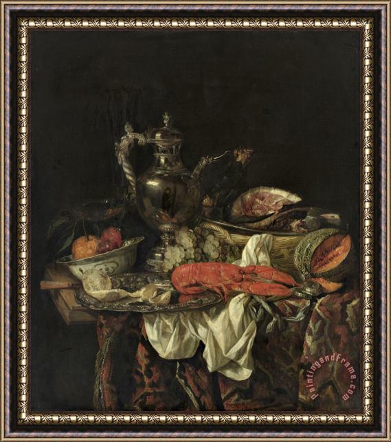 Abraham Van Beyeren Still Life with a Silver Pitcher Framed Painting