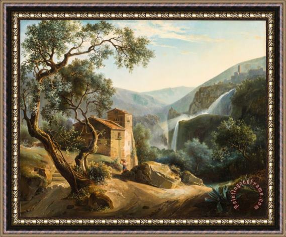 Achille Hector Camille Debray Landscape with a waterfall Framed Painting