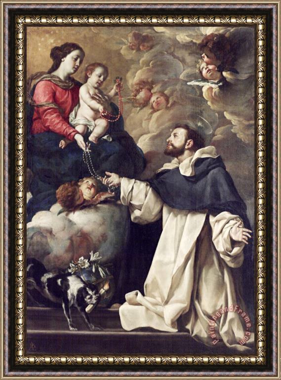 Acisclo Antonio Palomino de Castro y Velasco The Virgin Presenting The Rosary to Saint Dominic Framed Painting