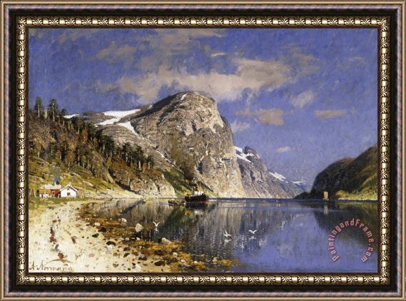 Adelsteen Normann A Steamer in The Sognefjord Framed Painting