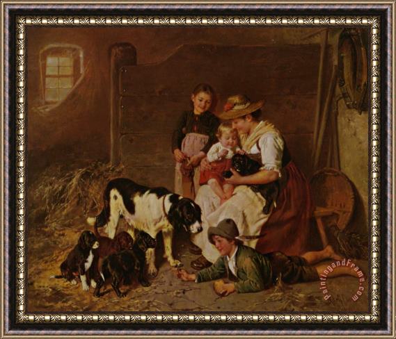 Adolf Eberle New Puppies Framed Painting