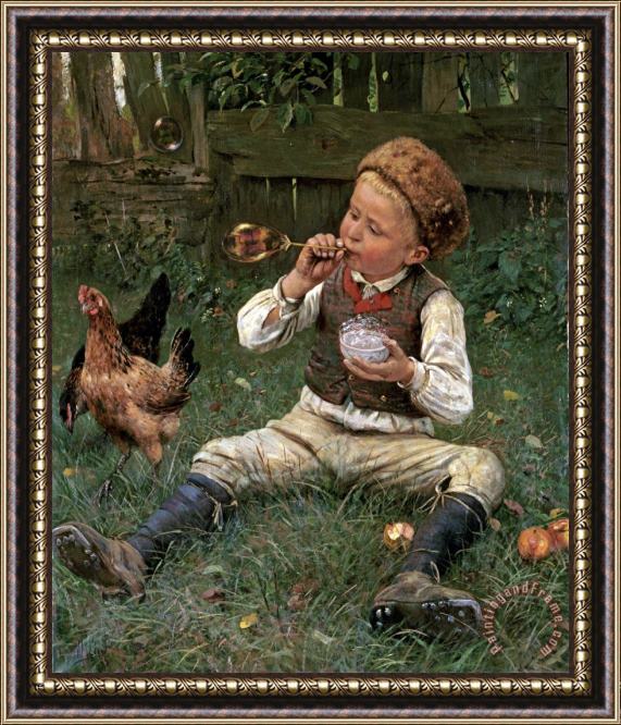 Adolf Lins Blowing Bubbles Framed Painting