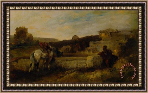 Adolf Schreyer At The Watering Hole Framed Painting