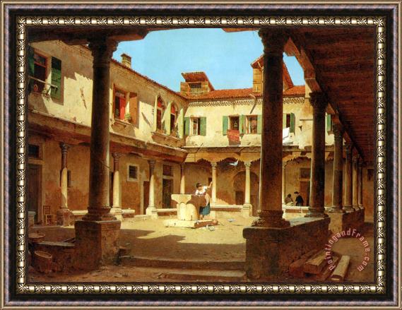 Adolf Seel In The Courtyard Framed Painting