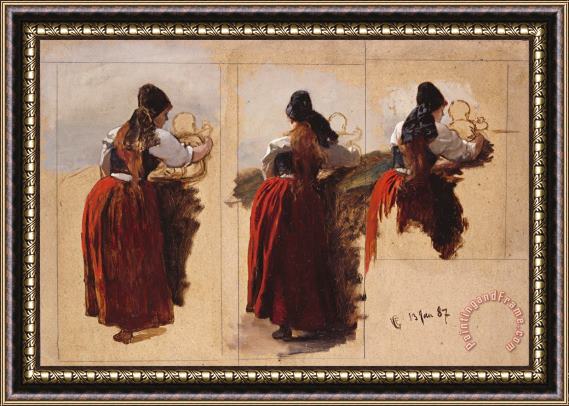 Adolph Tidemand & Hans Gude Studies of a Woman From Rugen Framed Painting