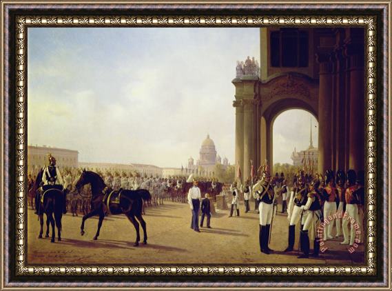 Adolphe Ladurner Parade at the Palace Square in Saint Petersburg Framed Painting
