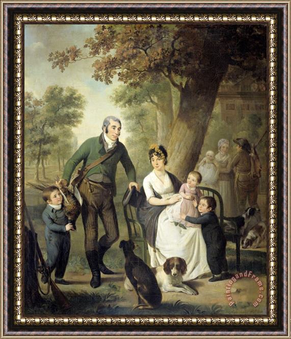 Adriaan de Lelie Family Portrait of Jonkheer Gysbert Carel Rutger Reinier Van Brienen Van Ramerus, His Wife And Four of Their Children at His Estate of Crailo Framed Painting
