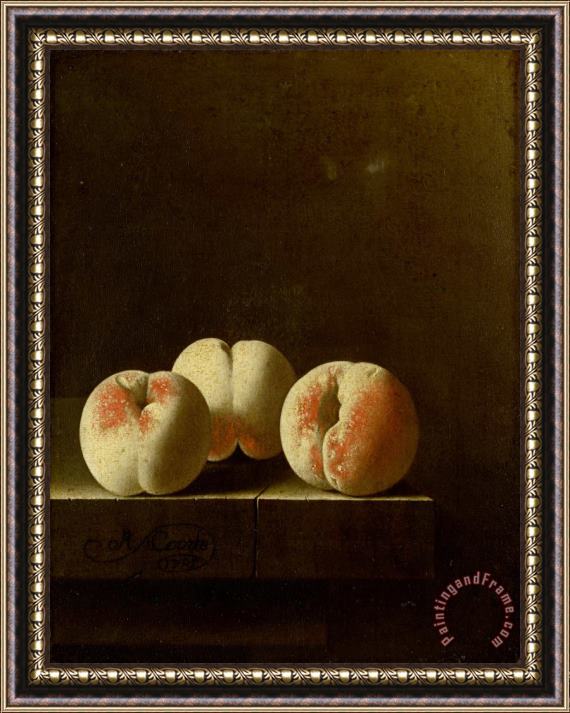 Adriaen Coorte Three Peaches on a Stone Plinth Framed Painting