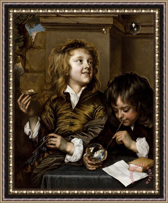 Adriaen Hanneman Two Boys Blowing Bubbles Framed Painting
