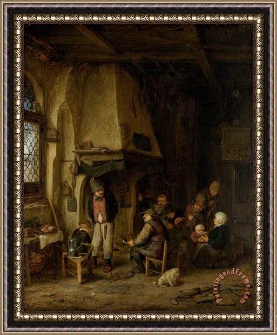 Adriaen Van Ostade 'the Skaters': Peasants in an Interior Framed Painting
