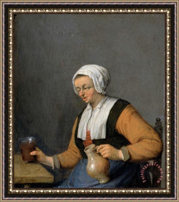Adriaen Van Ostade A Woman with a Beer Jug Framed Painting