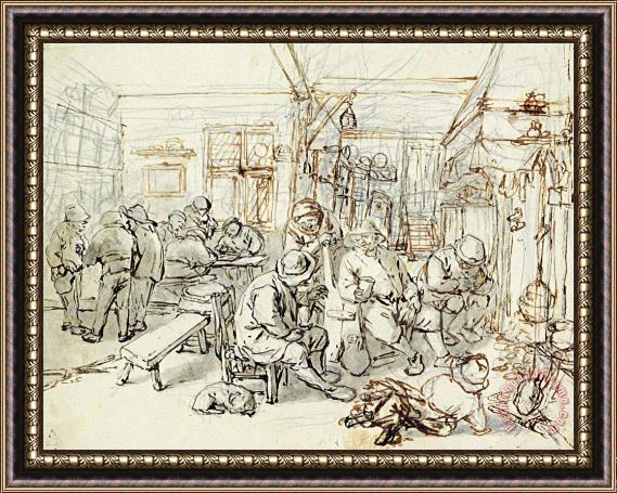 Adriaen Van Ostade Company of Peasants in a Tavern, C. 1670 1679 Framed Painting