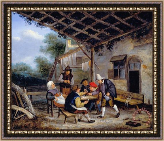 Adriaen Van Ostade Peasants Drinking Framed Painting